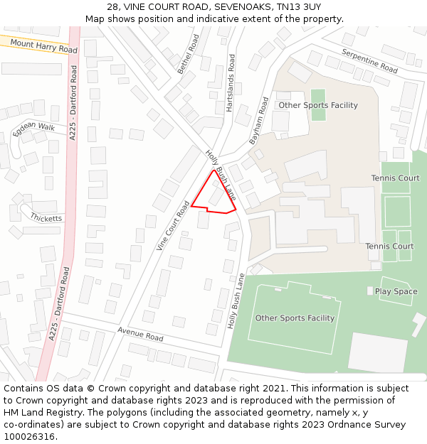 28, VINE COURT ROAD, SEVENOAKS, TN13 3UY: Location map and indicative extent of plot