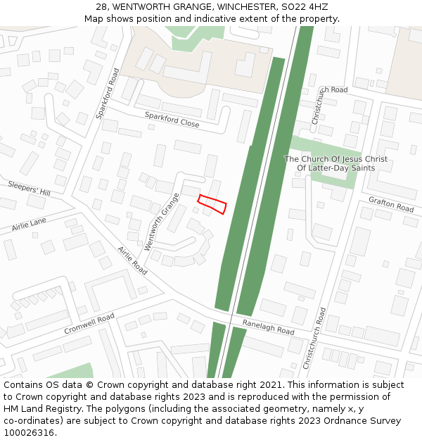 28, WENTWORTH GRANGE, WINCHESTER, SO22 4HZ: Location map and indicative extent of plot