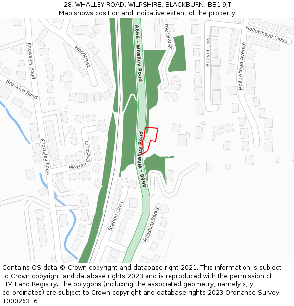 28, WHALLEY ROAD, WILPSHIRE, BLACKBURN, BB1 9JT: Location map and indicative extent of plot