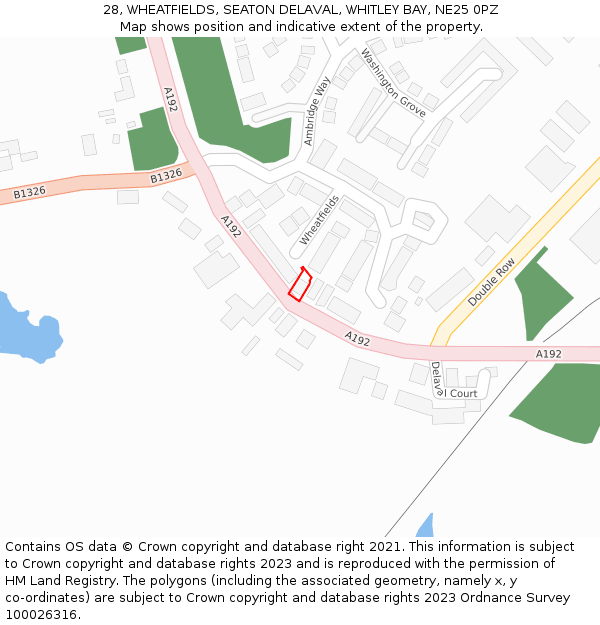 28, WHEATFIELDS, SEATON DELAVAL, WHITLEY BAY, NE25 0PZ: Location map and indicative extent of plot