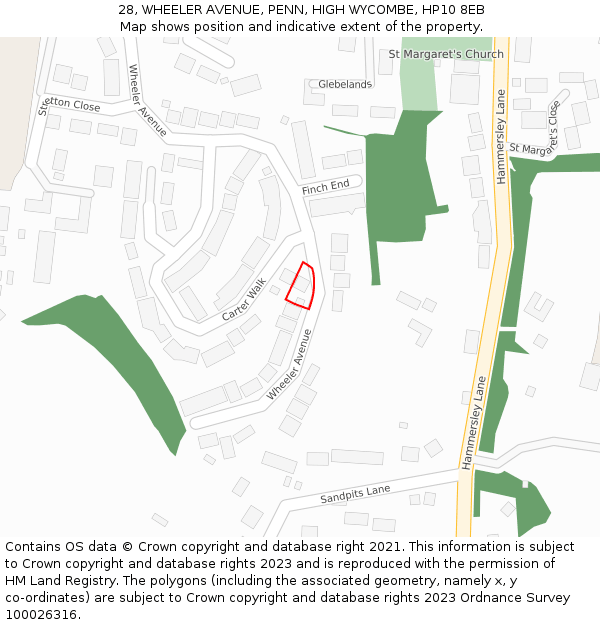 28, WHEELER AVENUE, PENN, HIGH WYCOMBE, HP10 8EB: Location map and indicative extent of plot