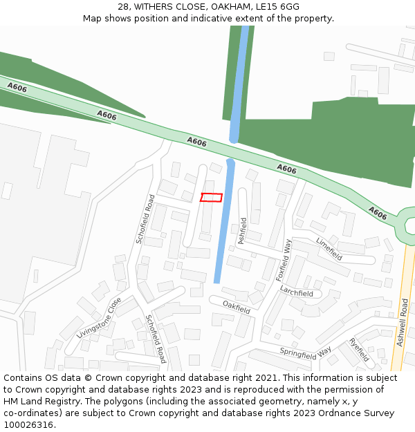 28, WITHERS CLOSE, OAKHAM, LE15 6GG: Location map and indicative extent of plot