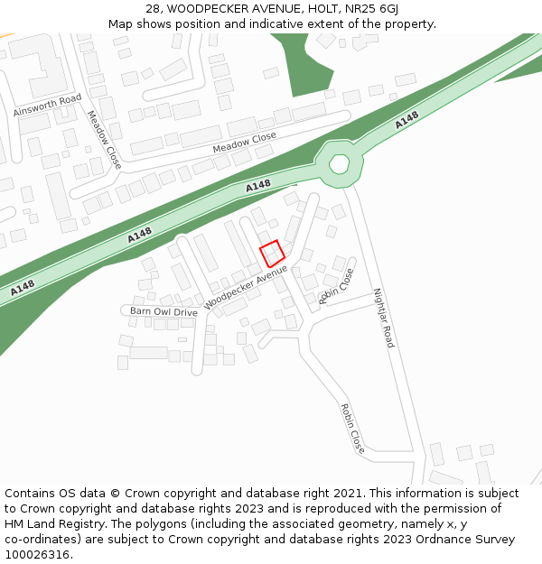 28, WOODPECKER AVENUE, HOLT, NR25 6GJ: Location map and indicative extent of plot