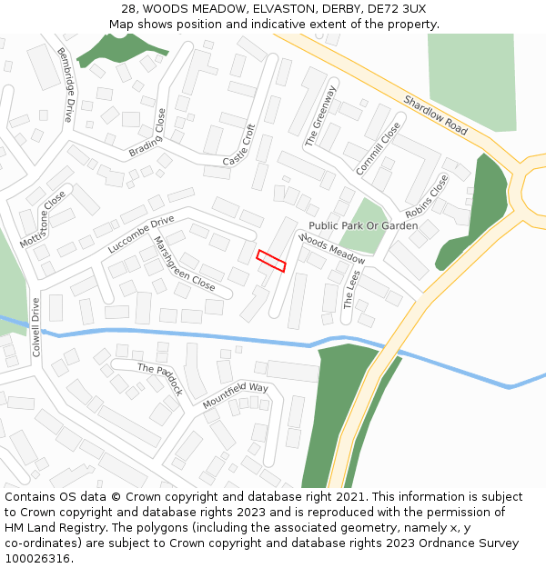 28, WOODS MEADOW, ELVASTON, DERBY, DE72 3UX: Location map and indicative extent of plot