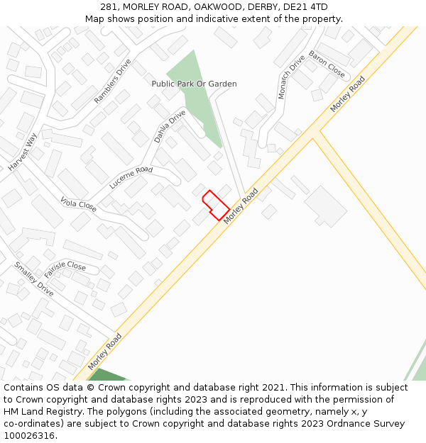 281, MORLEY ROAD, OAKWOOD, DERBY, DE21 4TD: Location map and indicative extent of plot