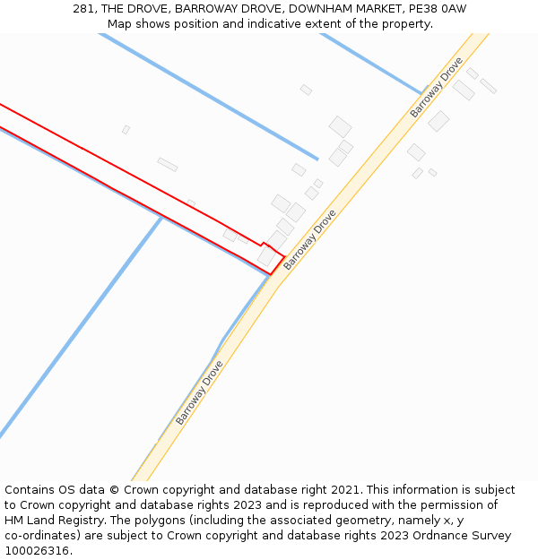 281, THE DROVE, BARROWAY DROVE, DOWNHAM MARKET, PE38 0AW: Location map and indicative extent of plot