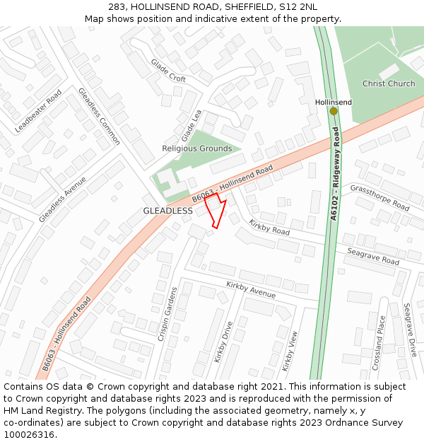 283, HOLLINSEND ROAD, SHEFFIELD, S12 2NL: Location map and indicative extent of plot