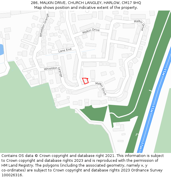 286, MALKIN DRIVE, CHURCH LANGLEY, HARLOW, CM17 9HQ: Location map and indicative extent of plot