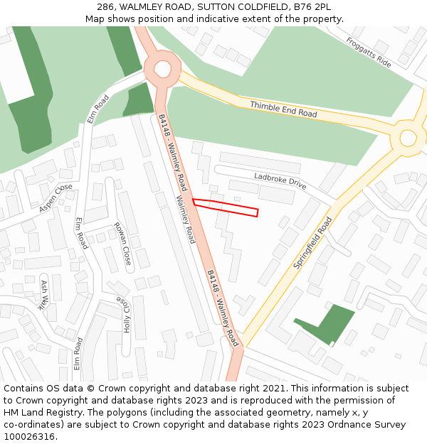 286, WALMLEY ROAD, SUTTON COLDFIELD, B76 2PL: Location map and indicative extent of plot