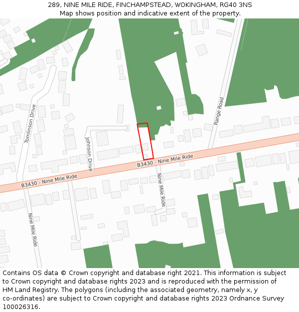 289, NINE MILE RIDE, FINCHAMPSTEAD, WOKINGHAM, RG40 3NS: Location map and indicative extent of plot