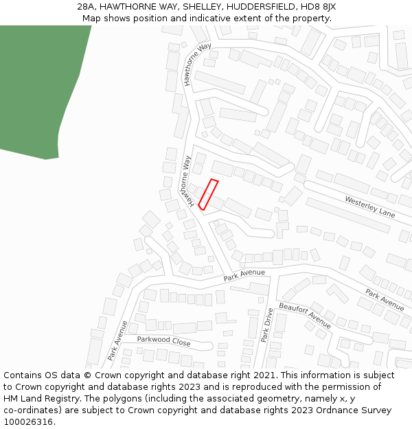 28A, HAWTHORNE WAY, SHELLEY, HUDDERSFIELD, HD8 8JX: Location map and indicative extent of plot