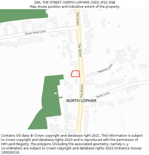 28A, THE STREET, NORTH LOPHAM, DISS, IP22 2NB: Location map and indicative extent of plot