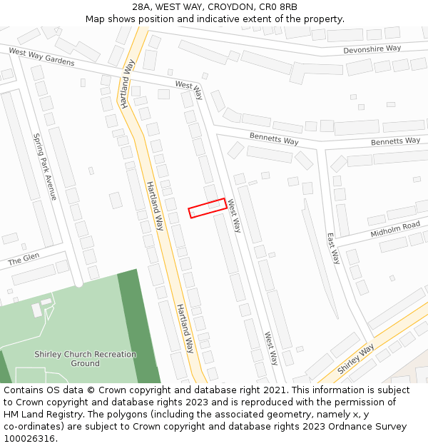 28A, WEST WAY, CROYDON, CR0 8RB: Location map and indicative extent of plot