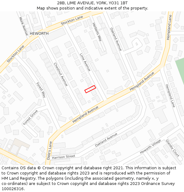 28B, LIME AVENUE, YORK, YO31 1BT: Location map and indicative extent of plot