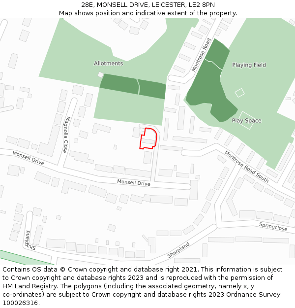 28E, MONSELL DRIVE, LEICESTER, LE2 8PN: Location map and indicative extent of plot