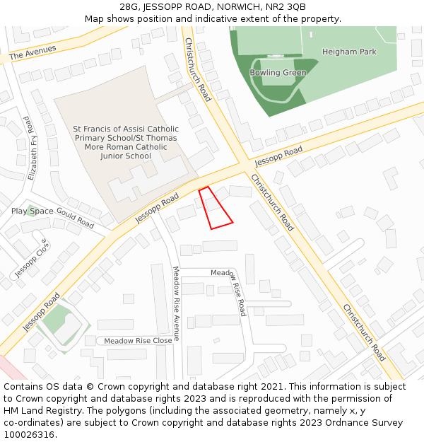 28G, JESSOPP ROAD, NORWICH, NR2 3QB: Location map and indicative extent of plot