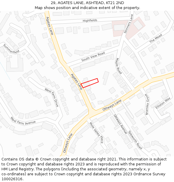 29, AGATES LANE, ASHTEAD, KT21 2ND: Location map and indicative extent of plot