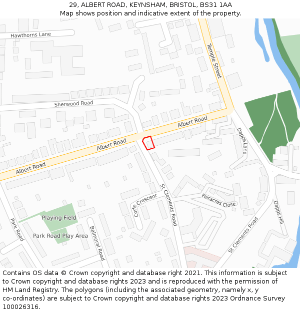 29, ALBERT ROAD, KEYNSHAM, BRISTOL, BS31 1AA: Location map and indicative extent of plot