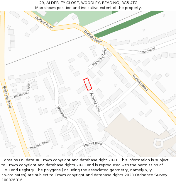 29, ALDERLEY CLOSE, WOODLEY, READING, RG5 4TG: Location map and indicative extent of plot