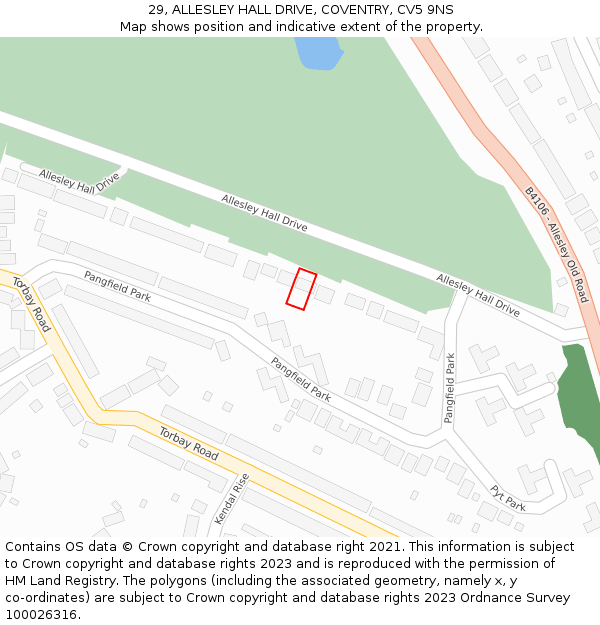 29, ALLESLEY HALL DRIVE, COVENTRY, CV5 9NS: Location map and indicative extent of plot