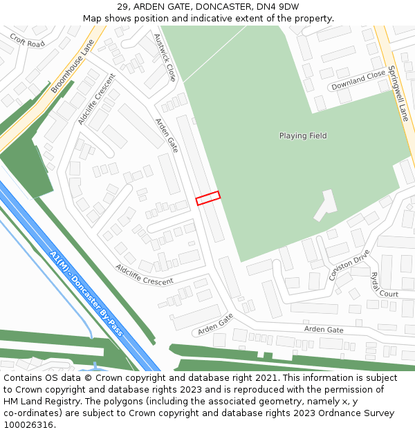 29, ARDEN GATE, DONCASTER, DN4 9DW: Location map and indicative extent of plot