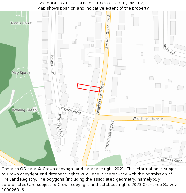 29, ARDLEIGH GREEN ROAD, HORNCHURCH, RM11 2JZ: Location map and indicative extent of plot