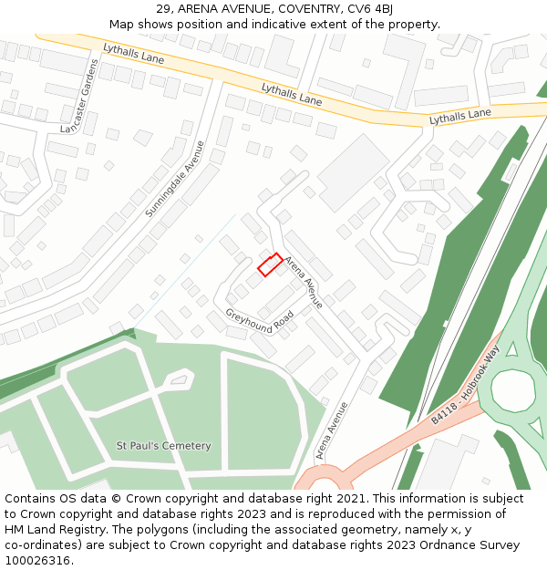 29, ARENA AVENUE, COVENTRY, CV6 4BJ: Location map and indicative extent of plot