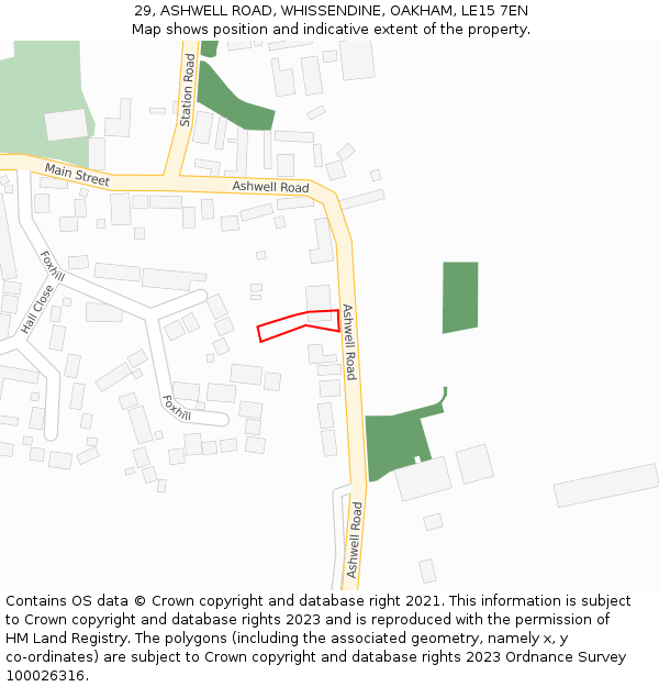 29, ASHWELL ROAD, WHISSENDINE, OAKHAM, LE15 7EN: Location map and indicative extent of plot