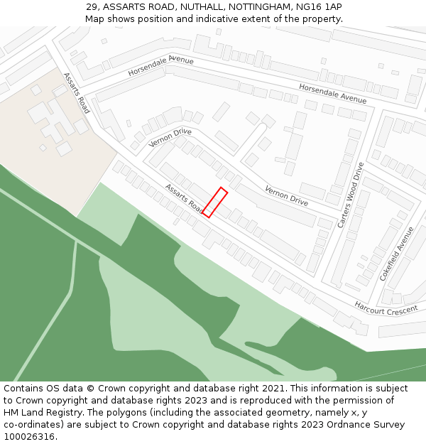 29, ASSARTS ROAD, NUTHALL, NOTTINGHAM, NG16 1AP: Location map and indicative extent of plot