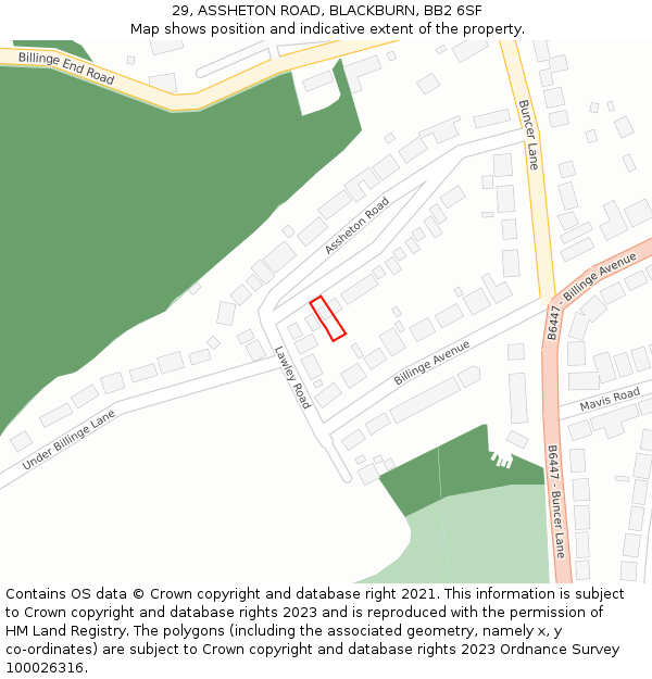 29, ASSHETON ROAD, BLACKBURN, BB2 6SF: Location map and indicative extent of plot