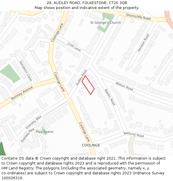 29, AUDLEY ROAD, FOLKESTONE, CT20 3QB: Location map and indicative extent of plot