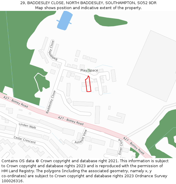 29, BADDESLEY CLOSE, NORTH BADDESLEY, SOUTHAMPTON, SO52 9DR: Location map and indicative extent of plot