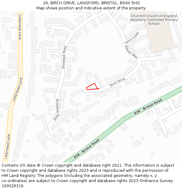 29, BIRCH DRIVE, LANGFORD, BRISTOL, BS40 5HG: Location map and indicative extent of plot