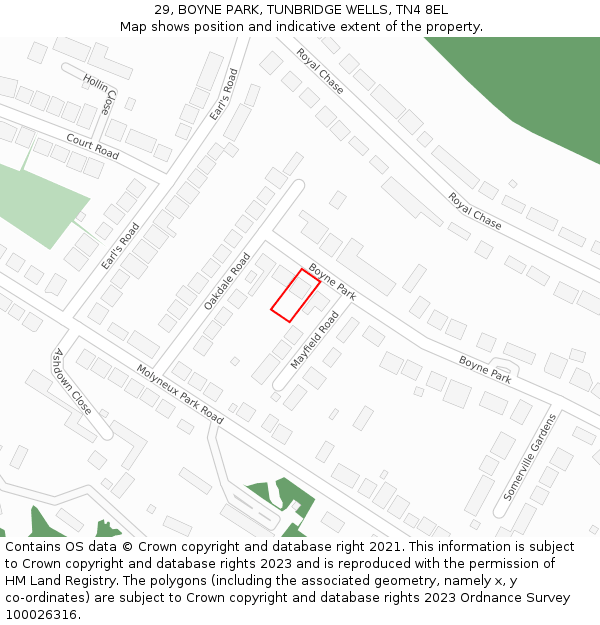 29, BOYNE PARK, TUNBRIDGE WELLS, TN4 8EL: Location map and indicative extent of plot