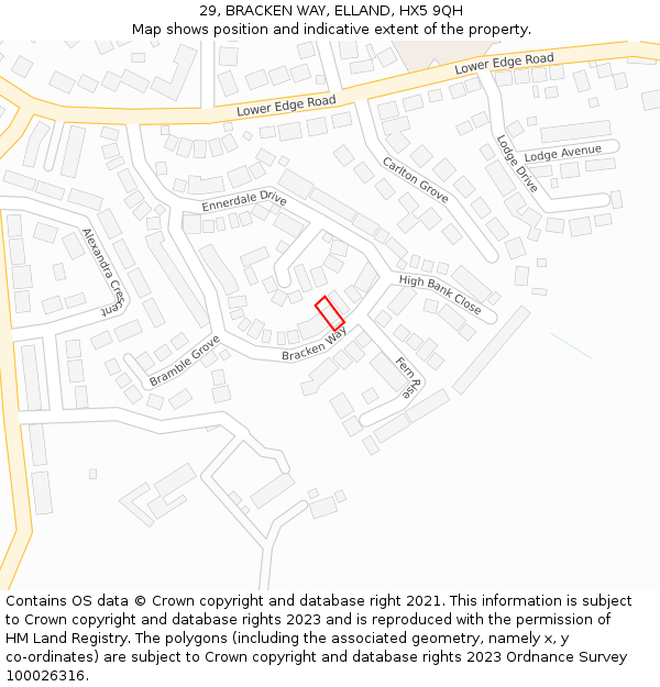 29, BRACKEN WAY, ELLAND, HX5 9QH: Location map and indicative extent of plot