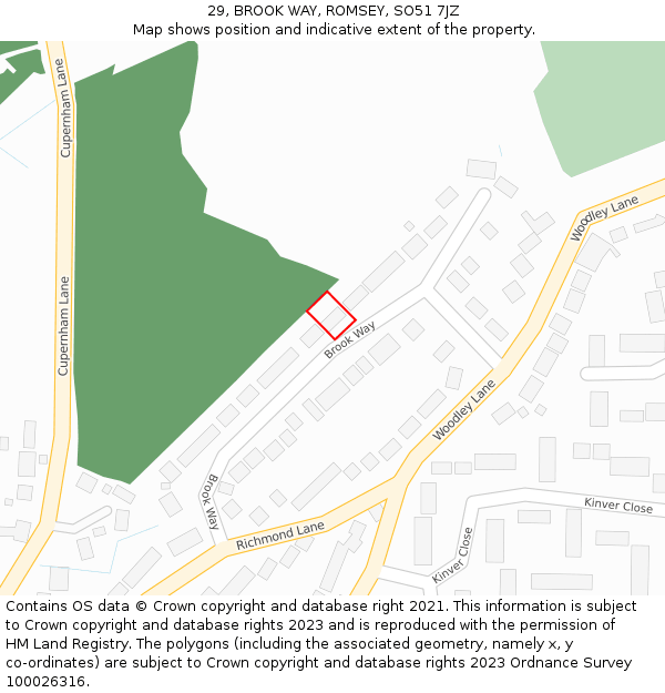 29, BROOK WAY, ROMSEY, SO51 7JZ: Location map and indicative extent of plot