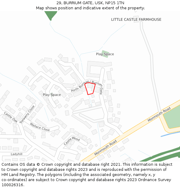 29, BURRIUM GATE, USK, NP15 1TN: Location map and indicative extent of plot