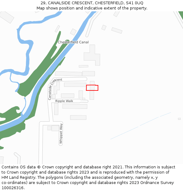 29, CANALSIDE CRESCENT, CHESTERFIELD, S41 0UQ: Location map and indicative extent of plot