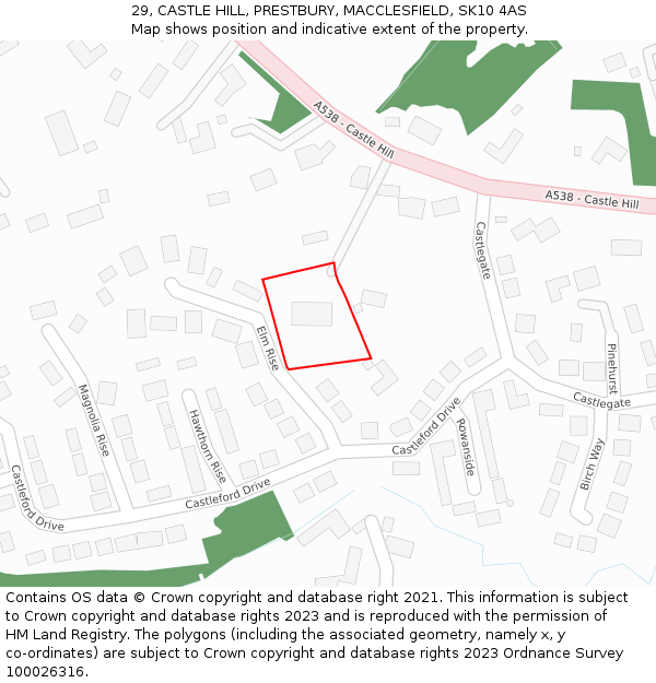 29, CASTLE HILL, PRESTBURY, MACCLESFIELD, SK10 4AS: Location map and indicative extent of plot