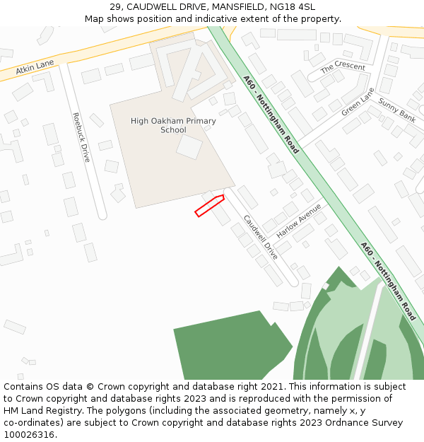 29, CAUDWELL DRIVE, MANSFIELD, NG18 4SL: Location map and indicative extent of plot