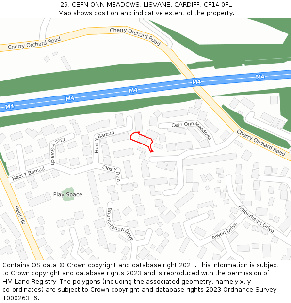 29, CEFN ONN MEADOWS, LISVANE, CARDIFF, CF14 0FL: Location map and indicative extent of plot