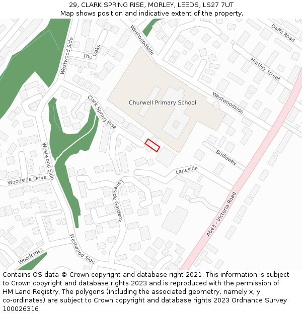 29, CLARK SPRING RISE, MORLEY, LEEDS, LS27 7UT: Location map and indicative extent of plot