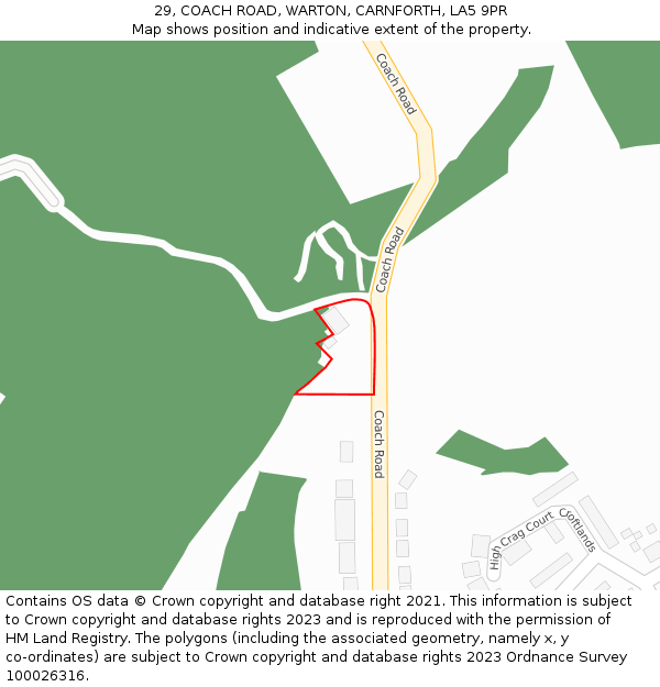 29, COACH ROAD, WARTON, CARNFORTH, LA5 9PR: Location map and indicative extent of plot