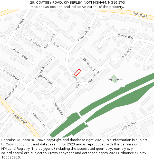 29, COATSBY ROAD, KIMBERLEY, NOTTINGHAM, NG16 2TG: Location map and indicative extent of plot