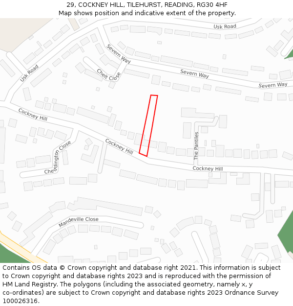 29, COCKNEY HILL, TILEHURST, READING, RG30 4HF: Location map and indicative extent of plot