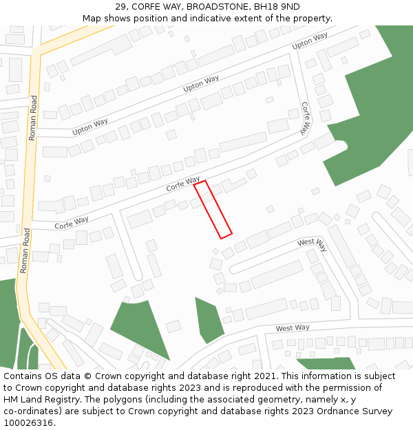 29, CORFE WAY, BROADSTONE, BH18 9ND: Location map and indicative extent of plot