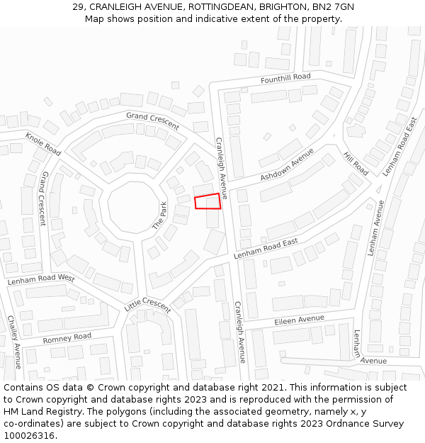 29, CRANLEIGH AVENUE, ROTTINGDEAN, BRIGHTON, BN2 7GN: Location map and indicative extent of plot