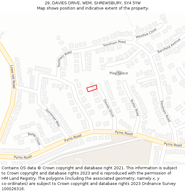 29, DAVIES DRIVE, WEM, SHREWSBURY, SY4 5YW: Location map and indicative extent of plot