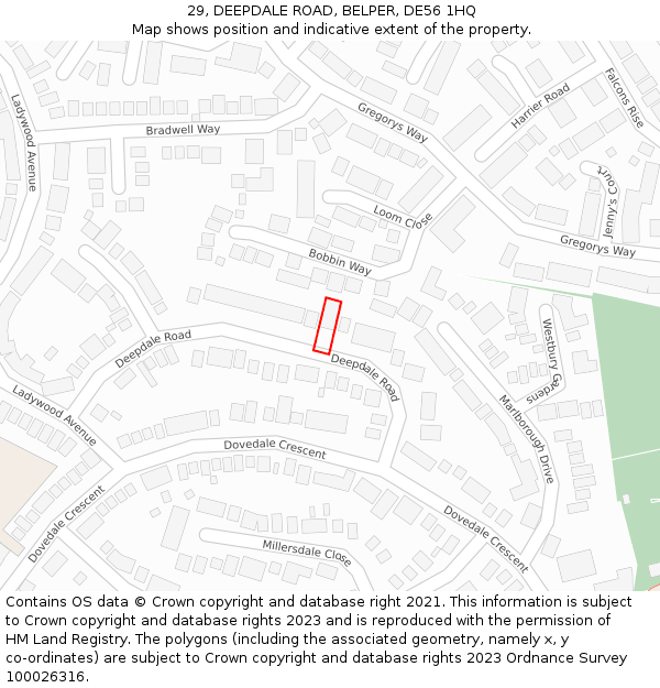 29, DEEPDALE ROAD, BELPER, DE56 1HQ: Location map and indicative extent of plot