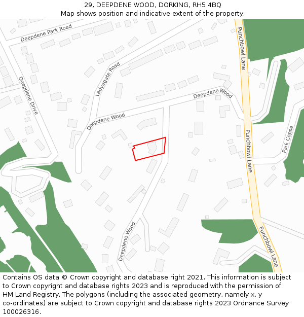 29, DEEPDENE WOOD, DORKING, RH5 4BQ: Location map and indicative extent of plot